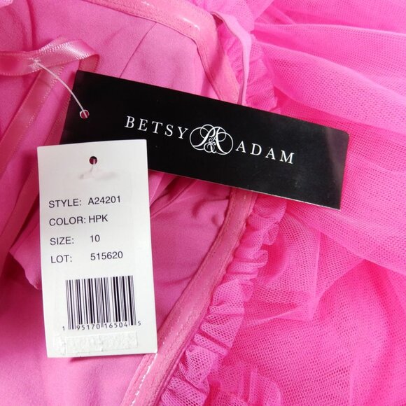 Betsy & Adam Tiered Tulle Ruffle Corset Gown Dress Sz 10 Hot Pink Mesh NEW $308 - Picture 4 of 10